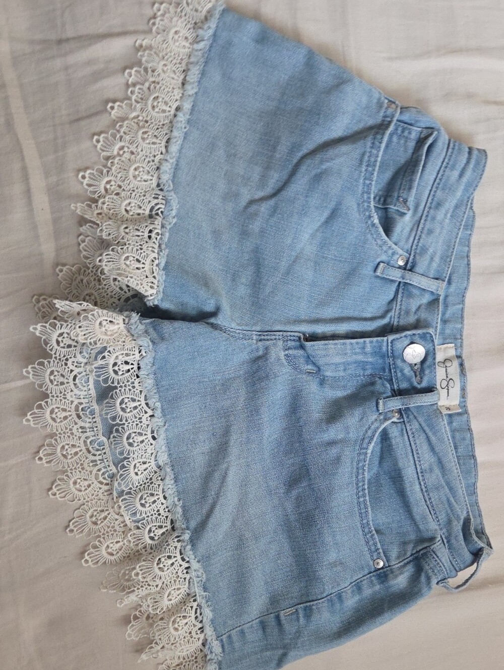 Jessica Simpson Light Blue Denim Shorts with White Lace Hem